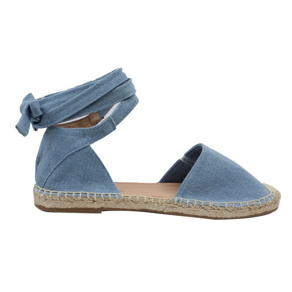 Blue Denim Crochet Espadrille Ankle Wrap Tie - Picture 3 of 5